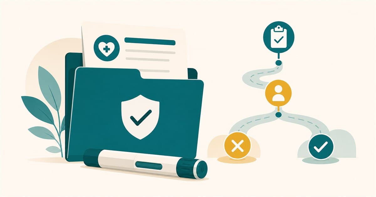 Minimal health plan coverage document illustration for GLP-1 weight loss medication coverage